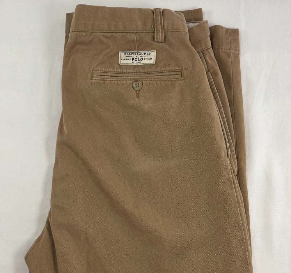 Vintage Polo Ralph Lauren Andrew Pant Chino Brown Pleated 100% Cotton